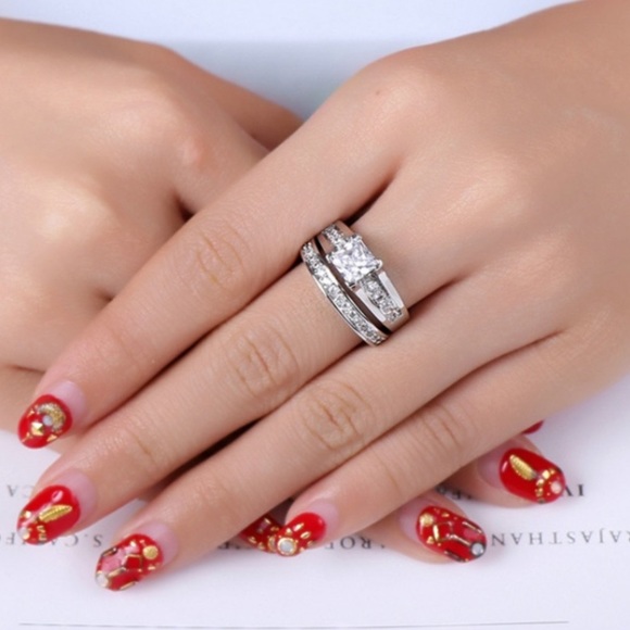 DIAMOND 925 STERLING SILVER ENGAGEMENT SET RING - Picture 2 of 6